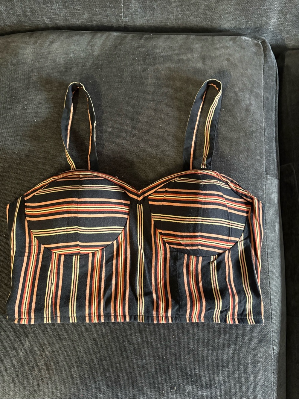 Striped Black & Orange Bustier Crop Top